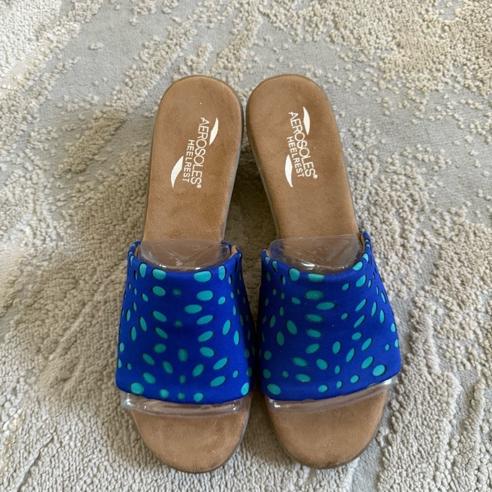 Aerosoles slip on Badminton sandals wedge Heelrest slides blue comfort 10